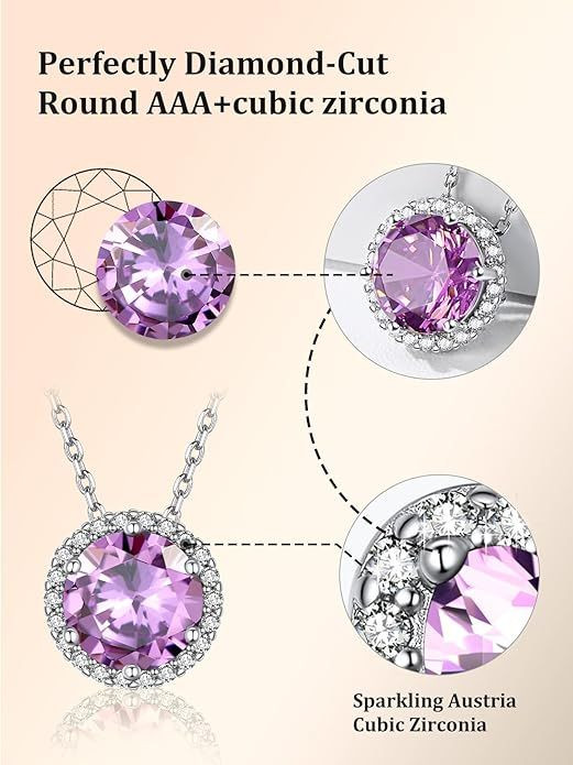 Sparkling 925 Sterling Silver Birthstone Necklaces for Women, Created Heart/Round/Teardrop/Square Crystal Solitaire Pendant Diamond Necklace, Great Birthday/Anniversary/Wedding Gifts