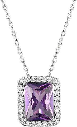 Sparkling 925 Sterling Silver Birthstone Necklaces for Women, Created Heart/Round/Teardrop/Square Crystal Solitaire Pendant Diamond Necklace, Great Birthday/Anniversary/Wedding Gifts