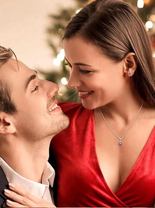 Sparkling 925 Sterling Silver Birthstone Necklaces for Women, Created Heart/Round/Teardrop/Square Crystal Solitaire Pendant Diamond Necklace, Great Birthday/Anniversary/Wedding Gifts