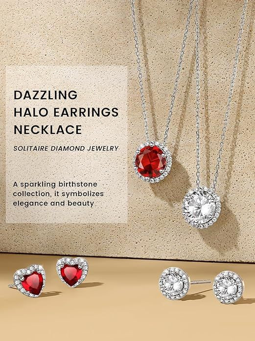 Sparkling 925 Sterling Silver Birthstone Necklaces for Women, Created Heart/Round/Teardrop/Square Crystal Solitaire Pendant Diamond Necklace, Great Birthday/Anniversary/Wedding Gifts