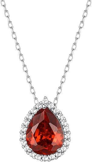 Sparkling 925 Sterling Silver Birthstone Necklaces for Women, Created Heart/Round/Teardrop/Square Crystal Solitaire Pendant Diamond Necklace, Great Birthday/Anniversary/Wedding Gifts