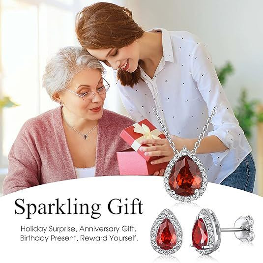 Sparkling 925 Sterling Silver Birthstone Necklaces for Women, Created Heart/Round/Teardrop/Square Crystal Solitaire Pendant Diamond Necklace, Great Birthday/Anniversary/Wedding Gifts