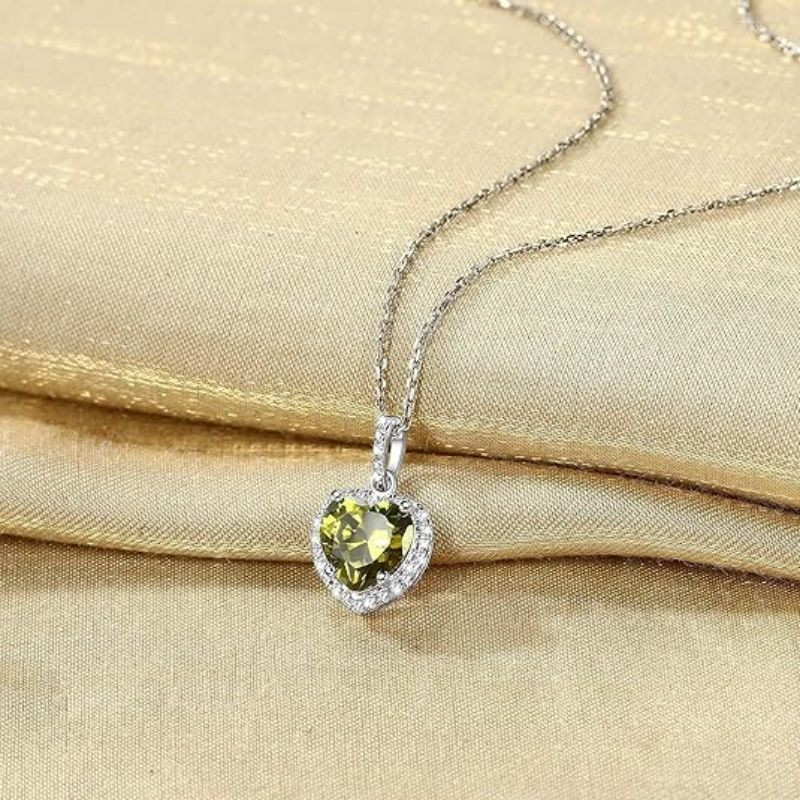 Sparkling 925 Sterling Silver Birthstone Necklaces for Women, Created Heart/Round/Teardrop/Square Crystal Solitaire Pendant Diamond Necklace, Great Birthday/Anniversary/Wedding Gifts