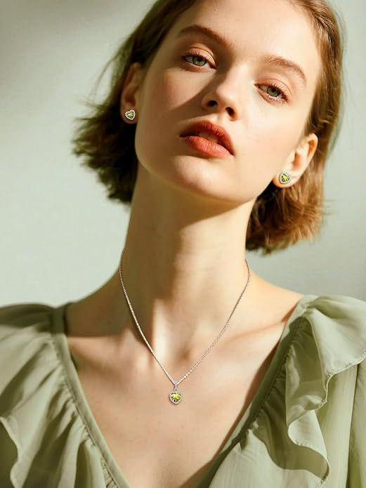 Sparkling 925 Sterling Silver Birthstone Necklaces for Women, Created Heart/Round/Teardrop/Square Crystal Solitaire Pendant Diamond Necklace, Great Birthday/Anniversary/Wedding Gifts