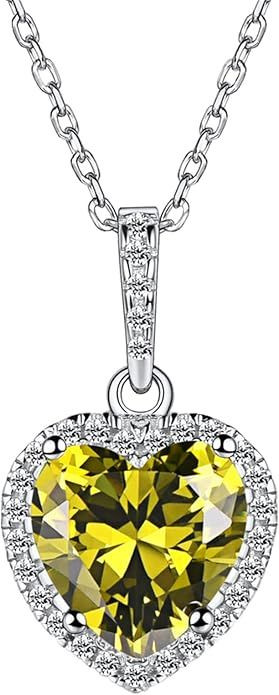 Sparkling 925 Sterling Silver Birthstone Necklaces for Women, Created Heart/Round/Teardrop/Square Crystal Solitaire Pendant Diamond Necklace, Great Birthday/Anniversary/Wedding Gifts
