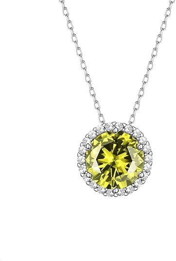 Sparkling 925 Sterling Silver Birthstone Necklaces for Women, Created Heart/Round/Teardrop/Square Crystal Solitaire Pendant Diamond Necklace, Great Birthday/Anniversary/Wedding Gifts