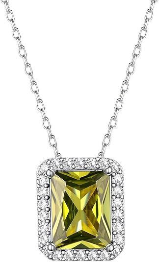 Sparkling 925 Sterling Silver Birthstone Necklaces for Women, Created Heart/Round/Teardrop/Square Crystal Solitaire Pendant Diamond Necklace, Great Birthday/Anniversary/Wedding Gifts