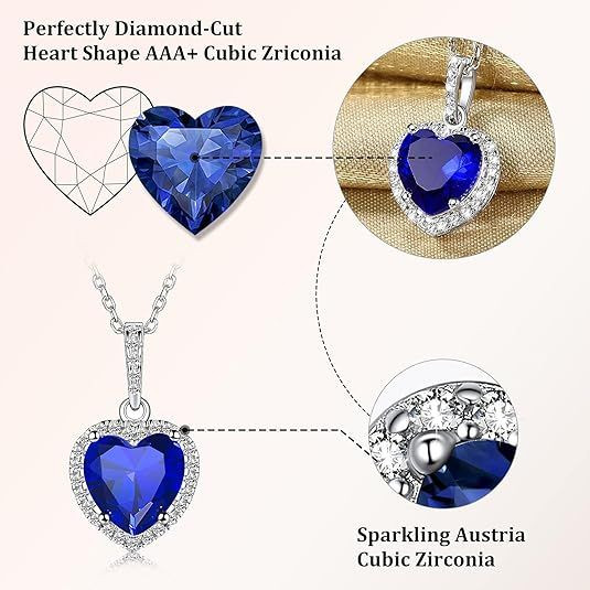 Sparkling 925 Sterling Silver Birthstone Necklaces for Women, Created Heart/Round/Teardrop/Square Crystal Solitaire Pendant Diamond Necklace, Great Birthday/Anniversary/Wedding Gifts
