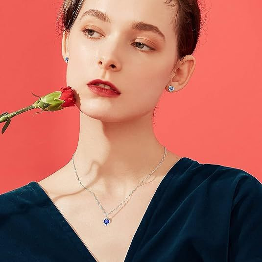 Sparkling 925 Sterling Silver Birthstone Necklaces for Women, Created Heart/Round/Teardrop/Square Crystal Solitaire Pendant Diamond Necklace, Great Birthday/Anniversary/Wedding Gifts