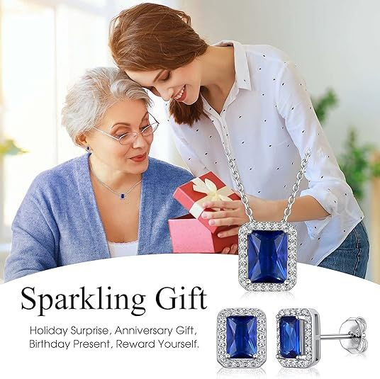 Sparkling 925 Sterling Silver Birthstone Necklaces for Women, Created Heart/Round/Teardrop/Square Crystal Solitaire Pendant Diamond Necklace, Great Birthday/Anniversary/Wedding Gifts