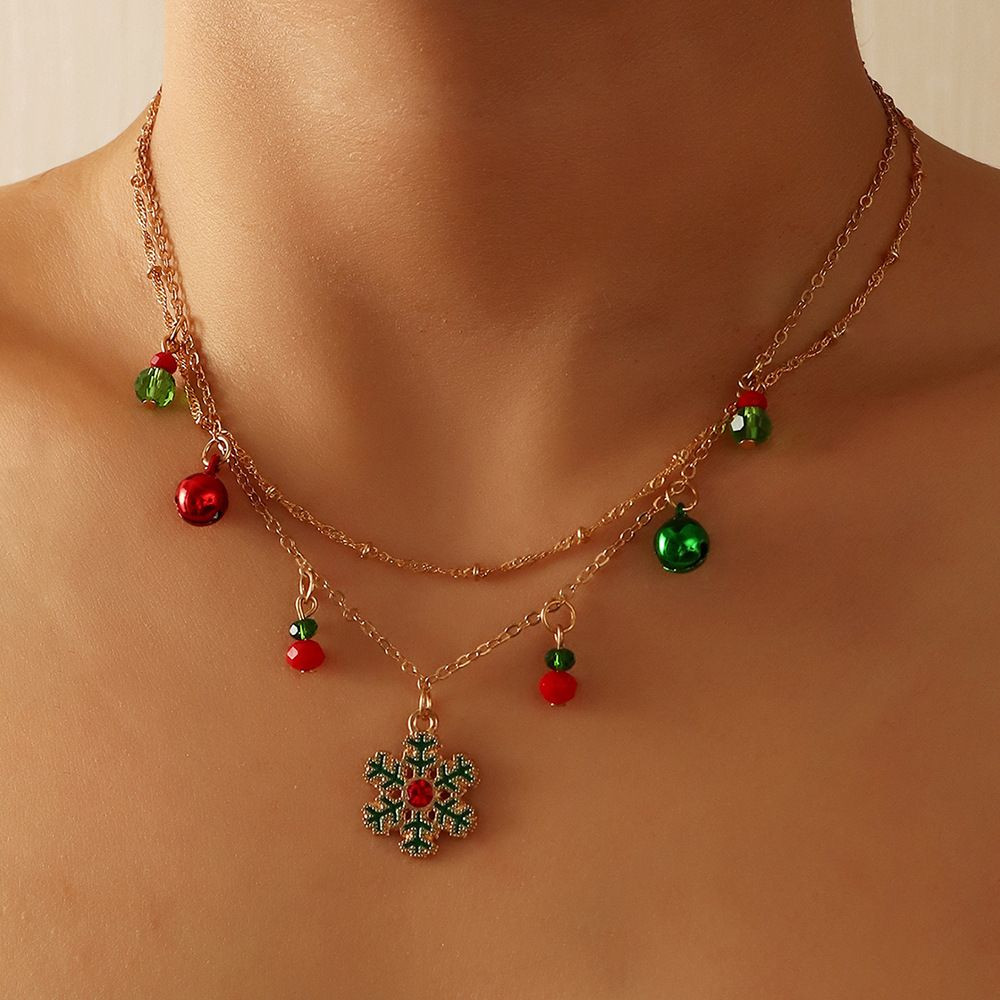 Fashionable Bell Snow Necklace Double Layer Clavicle Chain Women's Festival Accessories Perfect Gift for Birthday