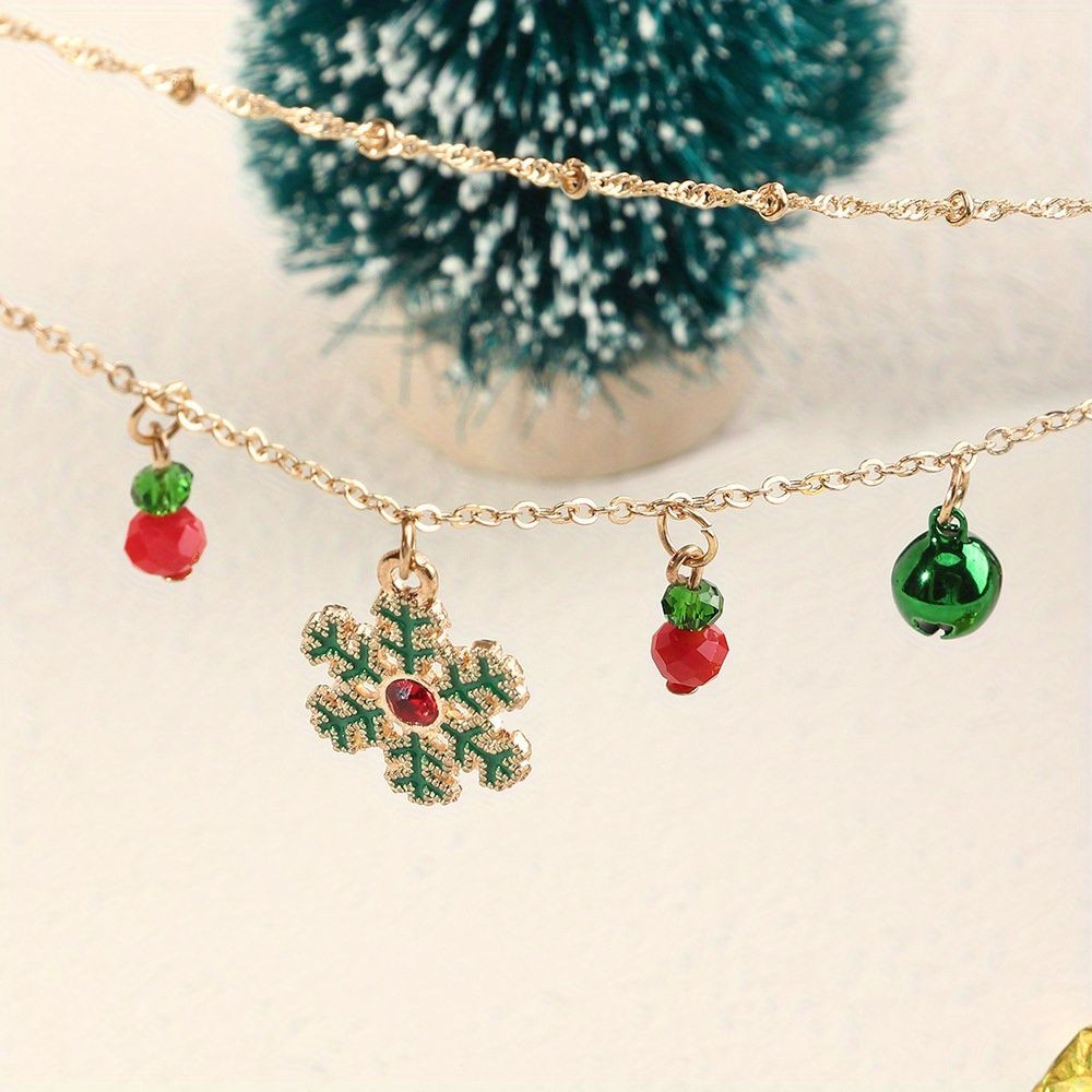 Fashionable Bell Snow Necklace Double Layer Clavicle Chain Women's Festival Accessories Perfect Gift for Birthday