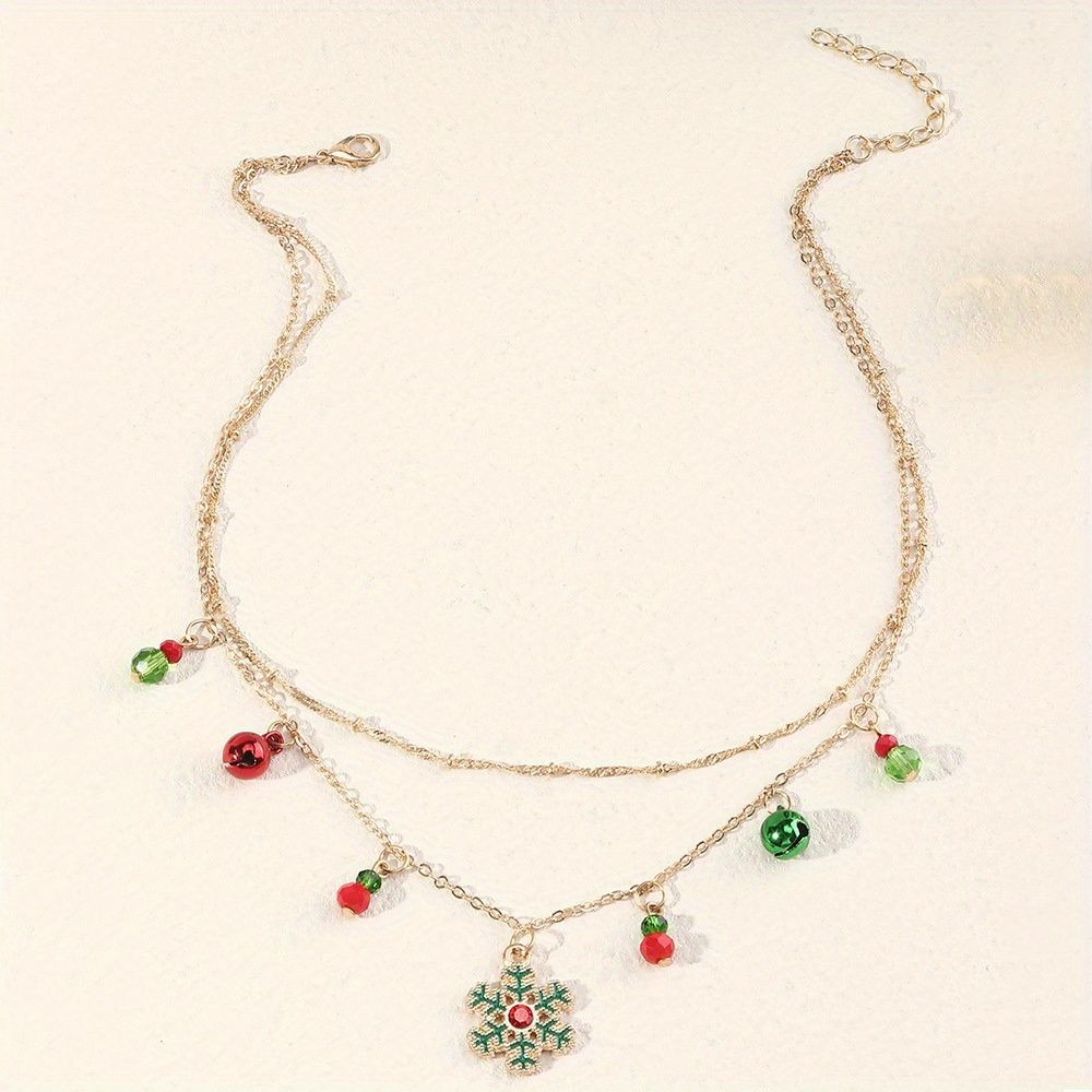 Fashionable Bell Snow Necklace Double Layer Clavicle Chain Women's Festival Accessories Perfect Gift for Birthday