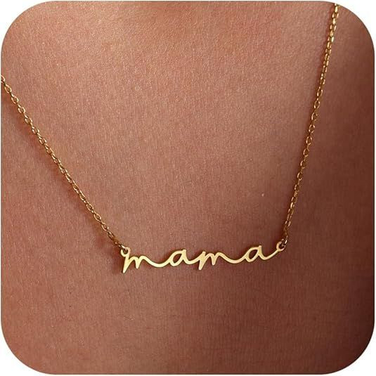 Mama Necklaces for Women, Gifts for Mother, 14K Gold Plated Dainty Necklace Non Tarnish Jewelry, Gifts for New Mom