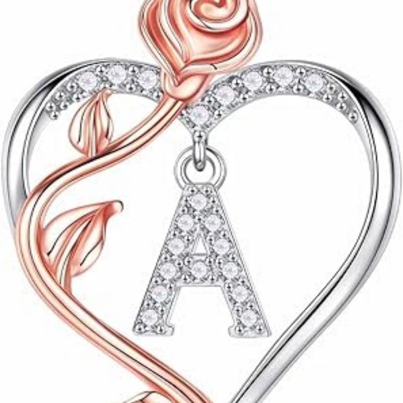 Easter Gifts for Women Wife - 925 Sterling Silver Rose Heart Initial Necklace, Anniversary Birthday Gifts for Women, Jewelry Gift for Her Wife Girlfriend