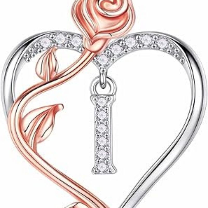 Easter Gifts for Women Wife - 925 Sterling Silver Rose Heart Initial Necklace, Anniversary Birthday Gifts for Women, Jewelry Gift for Her Wife Girlfriend