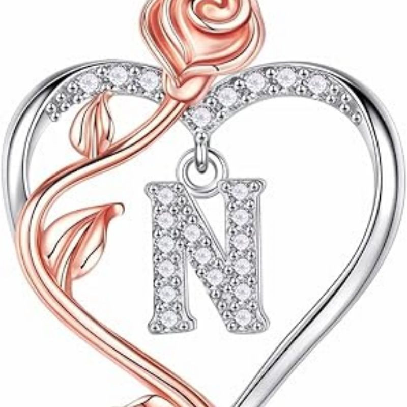Easter Gifts for Women Wife - 925 Sterling Silver Rose Heart Initial Necklace, Anniversary Birthday Gifts for Women, Jewelry Gift for Her Wife Girlfriend