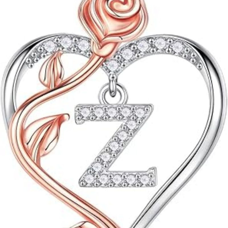 Easter Gifts for Women Wife - 925 Sterling Silver Rose Heart Initial Necklace, Anniversary Birthday Gifts for Women, Jewelry Gift for Her Wife Girlfriend