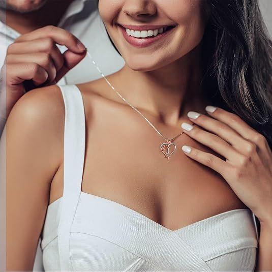 Easter Gifts for Women Wife - 925 Sterling Silver Rose Heart Initial Necklace, Anniversary Birthday Gifts for Women, Jewelry Gift for Her Wife Girlfriend
