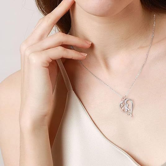 Easter Gifts for Women Wife - 925 Sterling Silver Rose Heart Initial Necklace, Anniversary Birthday Gifts for Women, Jewelry Gift for Her Wife Girlfriend