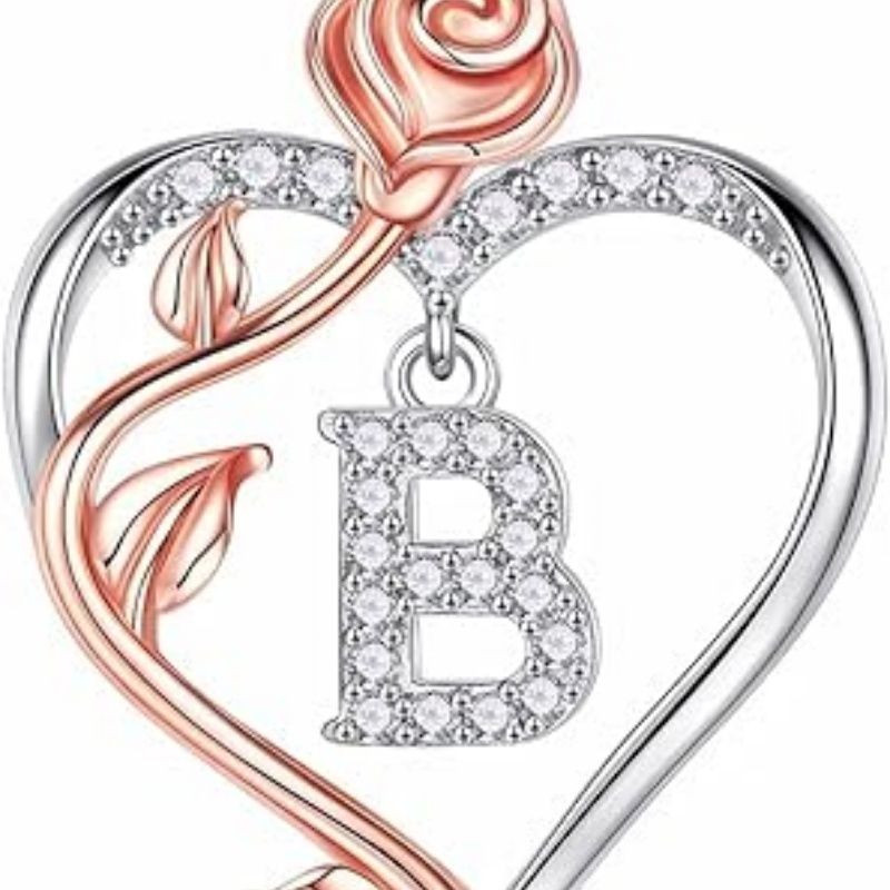 Easter Gifts for Women Wife - 925 Sterling Silver Rose Heart Initial Necklace, Anniversary Birthday Gifts for Women, Jewelry Gift for Her Wife Girlfriend