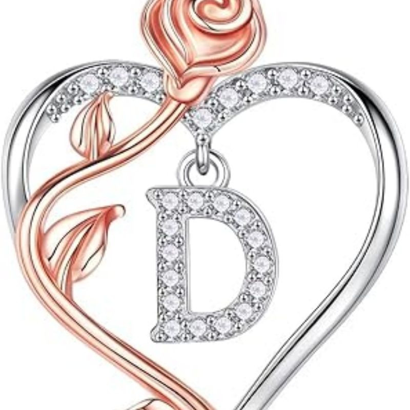 Easter Gifts for Women Wife - 925 Sterling Silver Rose Heart Initial Necklace, Anniversary Birthday Gifts for Women, Jewelry Gift for Her Wife Girlfriend