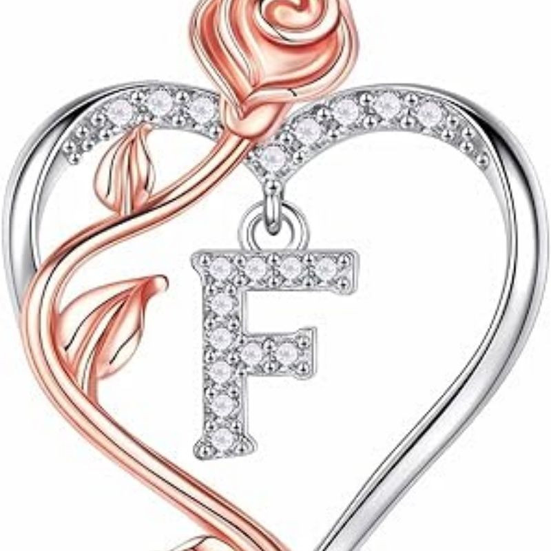 Easter Gifts for Women Wife - 925 Sterling Silver Rose Heart Initial Necklace, Anniversary Birthday Gifts for Women, Jewelry Gift for Her Wife Girlfriend