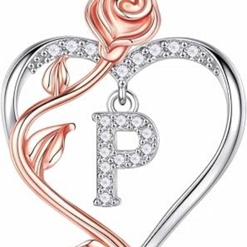 Easter Gifts for Women Wife - 925 Sterling Silver Rose Heart Initial Necklace, Anniversary Birthday Gifts for Women, Jewelry Gift for Her Wife Girlfriend