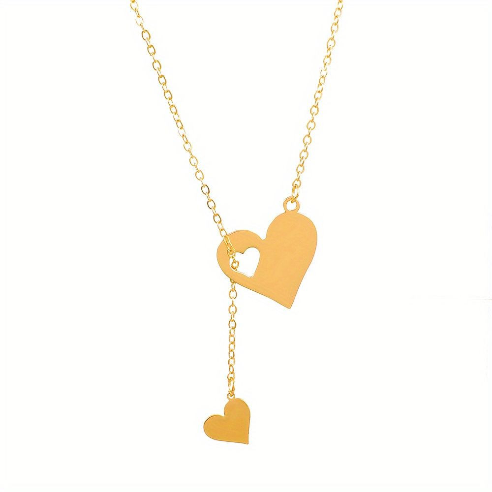 Love Shape Pendant Necklace, Women's Fashion Necklace, Personalized, Creative, Hollow out Peach Heart Clavicle Chain, Y-shaped Neck Chain Perfect for Halloween Christmas Gift