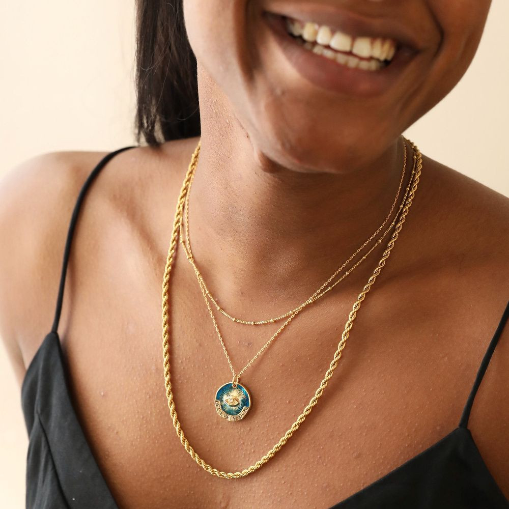 Women Necklace Believe in Luck Devil's Eye Letter Pendant Necklace with Blue Craftsmanship Clavicle Necklace Suitable Gift for Halloween Christmas Festival