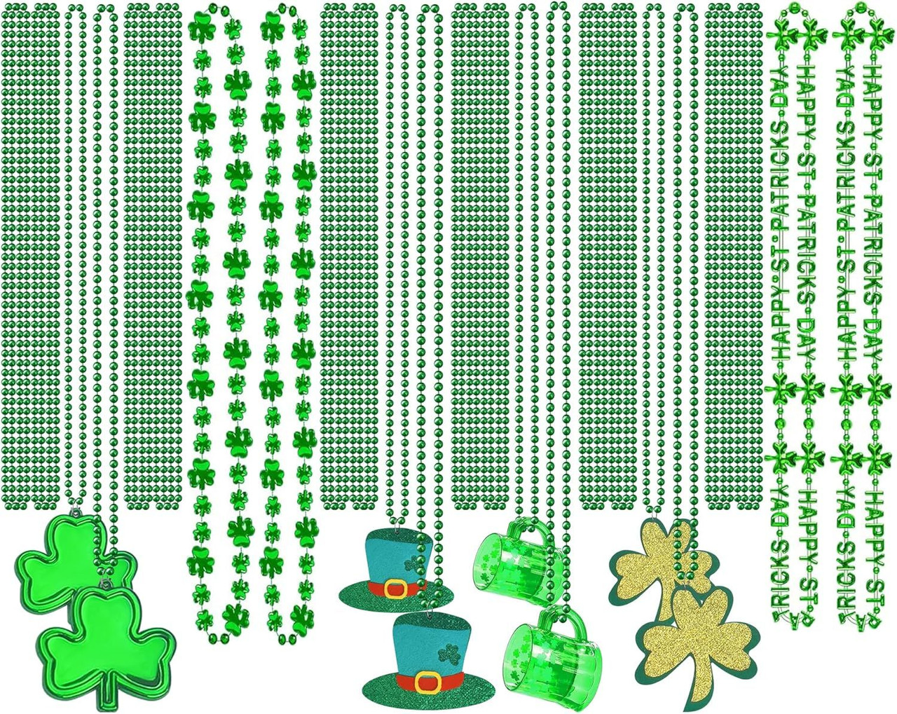 St Patricks Day Necklace Shamrock Necklace Bulk St Patricks Day Accessories for Women Green Beads St Pattys Accessories Decorations Party Favor