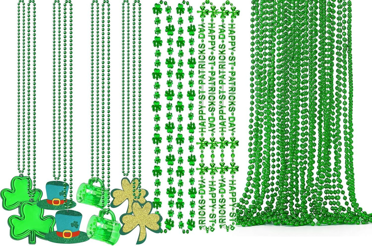 St Patricks Day Necklace Shamrock Necklace Bulk St Patricks Day Accessories for Women Green Beads St Pattys Accessories Decorations Party Favor