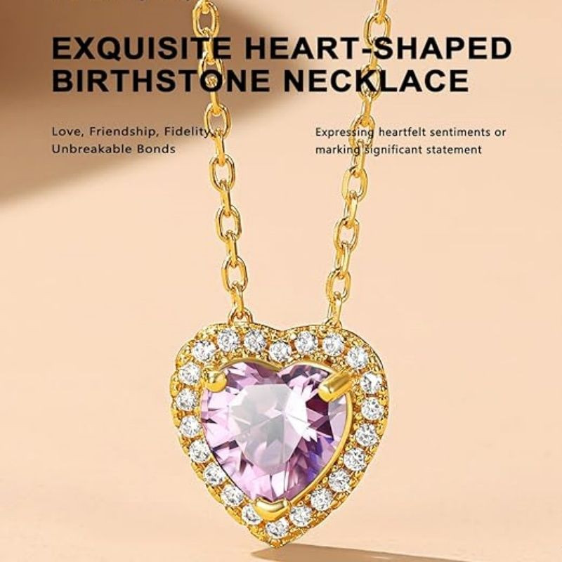 Sparkling 925 Sterling Silver Birthstone Necklaces for Women, Created Heart/Round/Teardrop/Square Crystal Solitaire Pendant Diamond Necklace, Great Birthday/Anniversary/Wedding Gifts