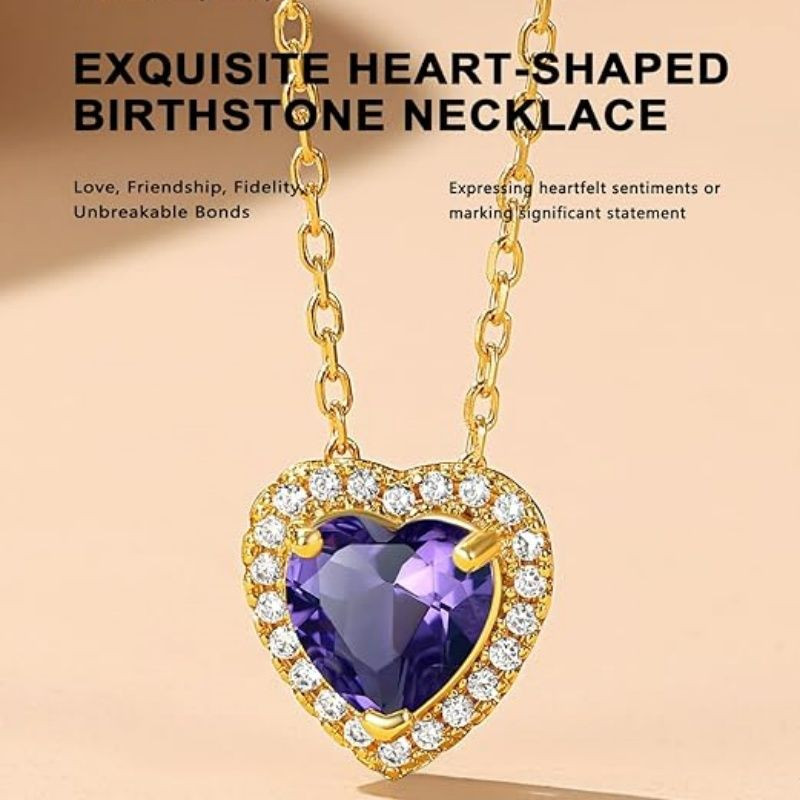 Sparkling 925 Sterling Silver Birthstone Necklaces for Women, Created Heart/Round/Teardrop/Square Crystal Solitaire Pendant Diamond Necklace, Great Birthday/Anniversary/Wedding Gifts