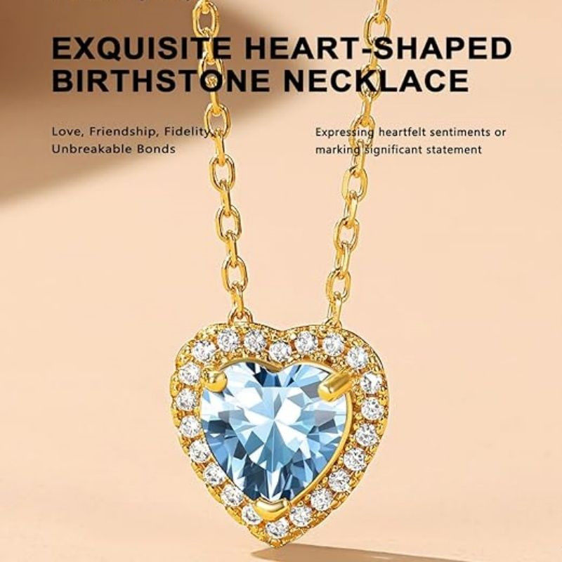 Sparkling 925 Sterling Silver Birthstone Necklaces for Women, Created Heart/Round/Teardrop/Square Crystal Solitaire Pendant Diamond Necklace, Great Birthday/Anniversary/Wedding Gifts