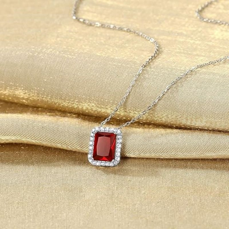 Sparkling 925 Sterling Silver Birthstone Necklaces for Women, Created Heart/Round/Teardrop/Square Crystal Solitaire Pendant Diamond Necklace, Great Birthday/Anniversary/Wedding Gifts