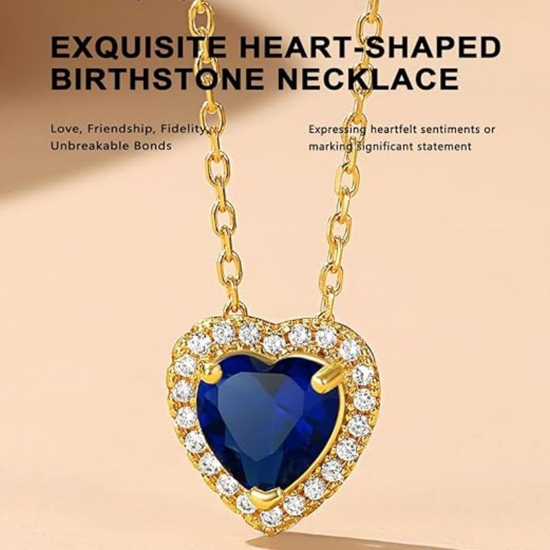 Sparkling 925 Sterling Silver Birthstone Necklaces for Women, Created Heart/Round/Teardrop/Square Crystal Solitaire Pendant Diamond Necklace, Great Birthday/Anniversary/Wedding Gifts