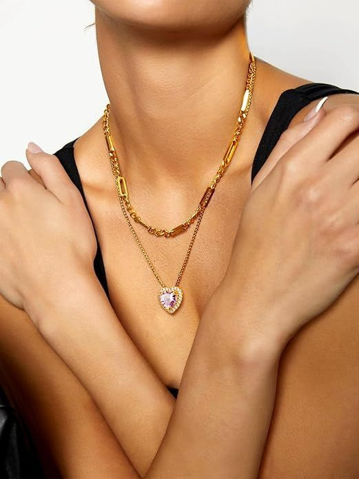 Sparkling 925 Sterling Silver Birthstone Necklaces for Women, Created Heart/Round/Teardrop/Square Crystal Solitaire Pendant Diamond Necklace, Great Birthday/Anniversary/Wedding Gifts