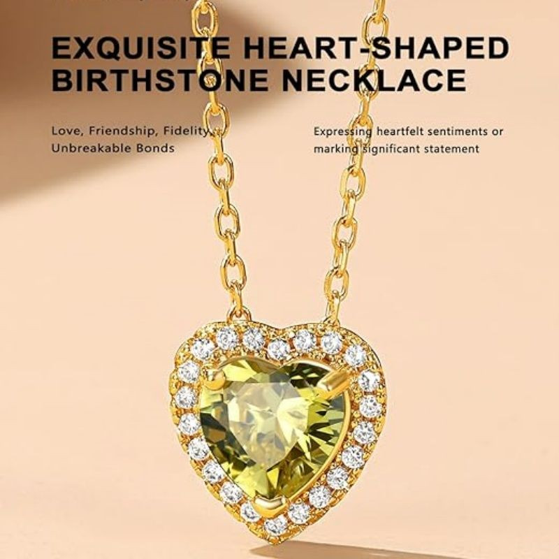 Sparkling 925 Sterling Silver Birthstone Necklaces for Women, Created Heart/Round/Teardrop/Square Crystal Solitaire Pendant Diamond Necklace, Great Birthday/Anniversary/Wedding Gifts