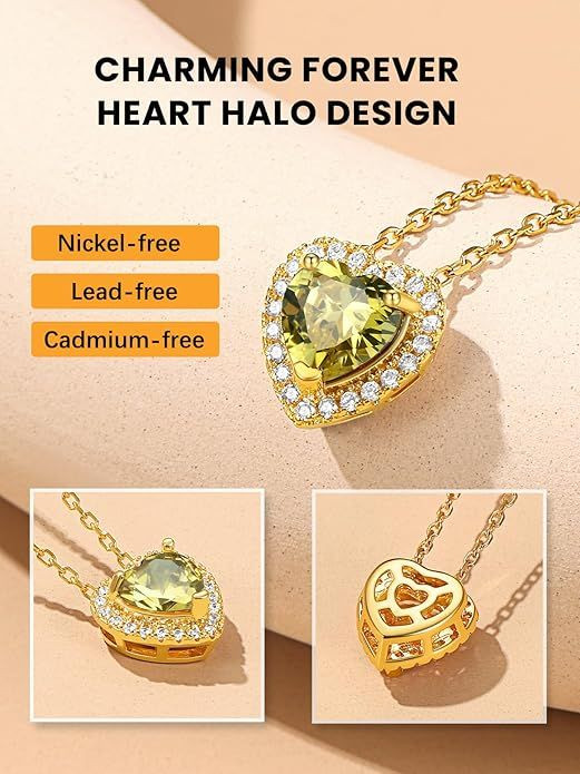 Sparkling 925 Sterling Silver Birthstone Necklaces for Women, Created Heart/Round/Teardrop/Square Crystal Solitaire Pendant Diamond Necklace, Great Birthday/Anniversary/Wedding Gifts