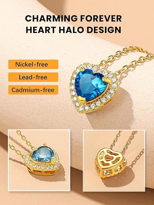 Sparkling 925 Sterling Silver Birthstone Necklaces for Women, Created Heart/Round/Teardrop/Square Crystal Solitaire Pendant Diamond Necklace, Great Birthday/Anniversary/Wedding Gifts