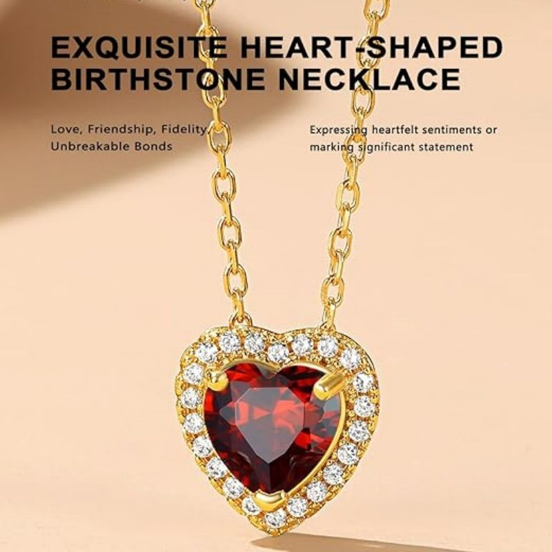 Sparkling 925 Sterling Silver Birthstone Necklaces for Women, Created Heart/Round/Teardrop/Square Crystal Solitaire Pendant Diamond Necklace, Great Birthday/Anniversary/Wedding Gifts