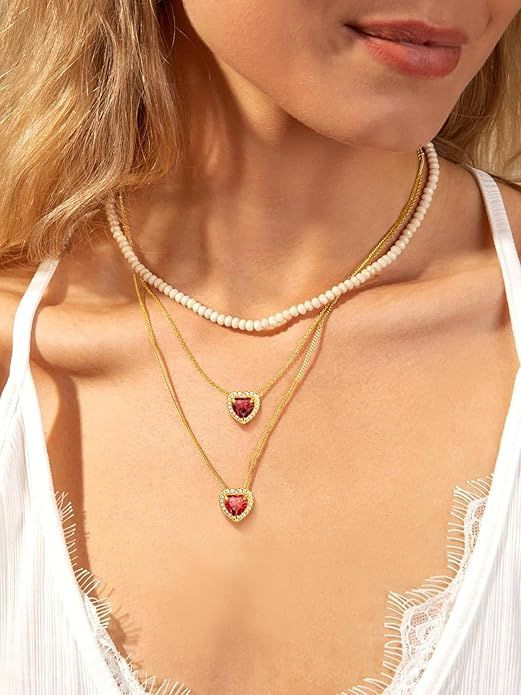 Sparkling 925 Sterling Silver Birthstone Necklaces for Women, Created Heart/Round/Teardrop/Square Crystal Solitaire Pendant Diamond Necklace, Great Birthday/Anniversary/Wedding Gifts