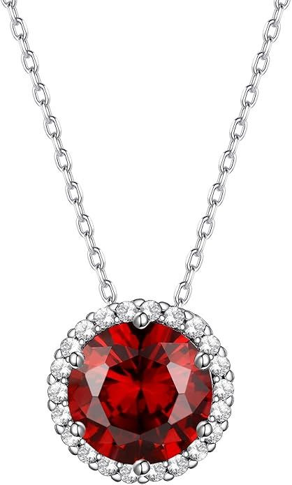 Sparkling 925 Sterling Silver Birthstone Necklaces for Women, Created Heart/Round/Teardrop/Square Crystal Solitaire Pendant Diamond Necklace, Great Birthday/Anniversary/Wedding Gifts