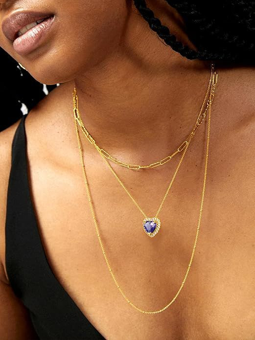 Sparkling 925 Sterling Silver Birthstone Necklaces for Women, Created Heart/Round/Teardrop/Square Crystal Solitaire Pendant Diamond Necklace, Great Birthday/Anniversary/Wedding Gifts