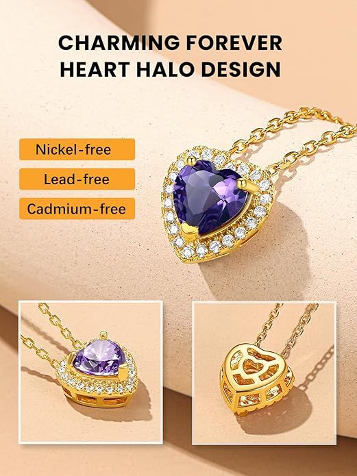 Sparkling 925 Sterling Silver Birthstone Necklaces for Women, Created Heart/Round/Teardrop/Square Crystal Solitaire Pendant Diamond Necklace, Great Birthday/Anniversary/Wedding Gifts
