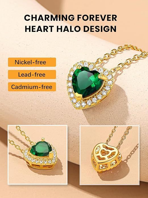 Sparkling 925 Sterling Silver Birthstone Necklaces for Women, Created Heart/Round/Teardrop/Square Crystal Solitaire Pendant Diamond Necklace, Great Birthday/Anniversary/Wedding Gifts