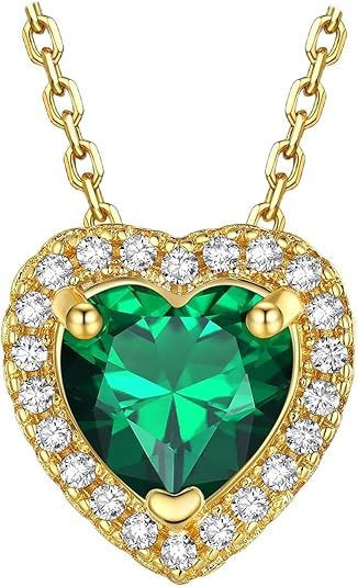 Sparkling 925 Sterling Silver Birthstone Necklaces for Women, Created Heart/Round/Teardrop/Square Crystal Solitaire Pendant Diamond Necklace, Great Birthday/Anniversary/Wedding Gifts