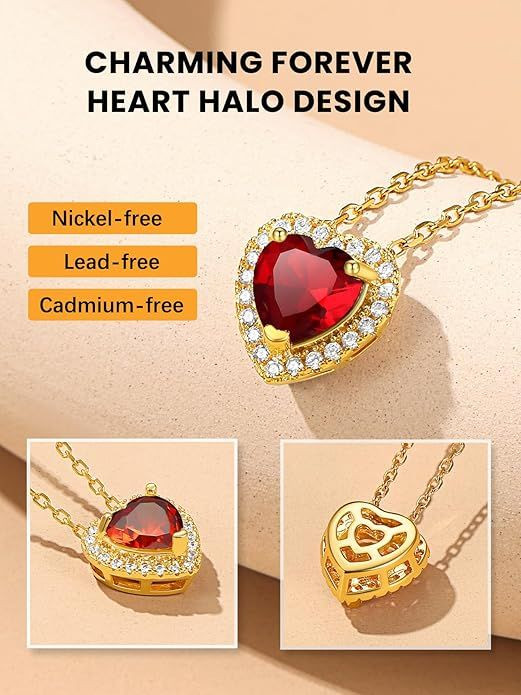 Sparkling 925 Sterling Silver Birthstone Necklaces for Women, Created Heart/Round/Teardrop/Square Crystal Solitaire Pendant Diamond Necklace, Great Birthday/Anniversary/Wedding Gifts