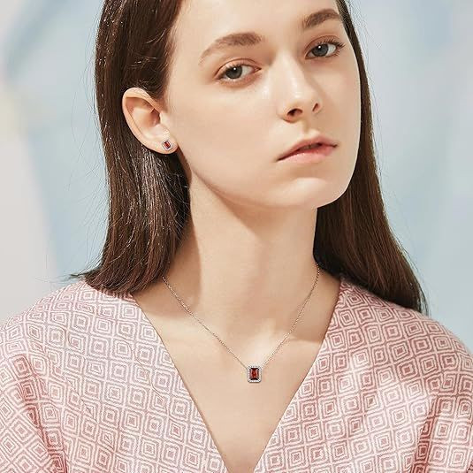 Sparkling 925 Sterling Silver Birthstone Necklaces for Women, Created Heart/Round/Teardrop/Square Crystal Solitaire Pendant Diamond Necklace, Great Birthday/Anniversary/Wedding Gifts